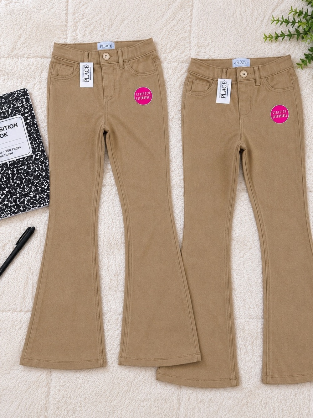 The Children’s Place Girls Size 8 Khaki Flare Stretch Pants NWT Set of 2
